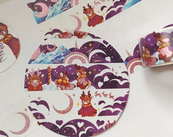 Washi tape, Winter on the North Pole, 20mm, Pink holographic foil on art featuring Reindeer, Christmas and Cuteness