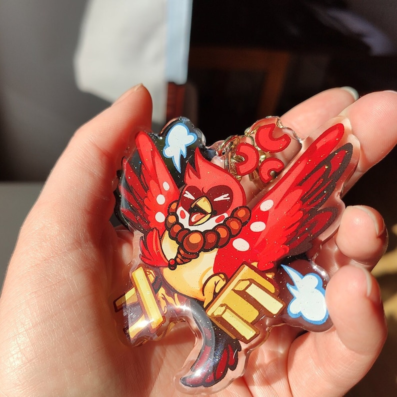 Beni-kun the Japanese Red Sparrow, 3 inch glitter acrylic charm, DMMD image 8