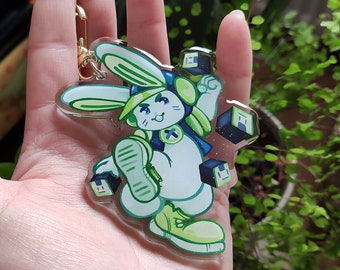 Usagi Bunny Gamer Mascot, 3.5 inch glitter acrylic charm, DMMD