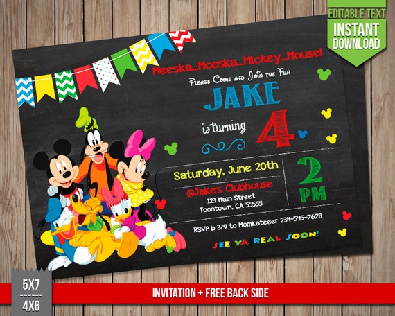 Disney Friends Invitation Mickey Goofy Donald Minnie Etsy