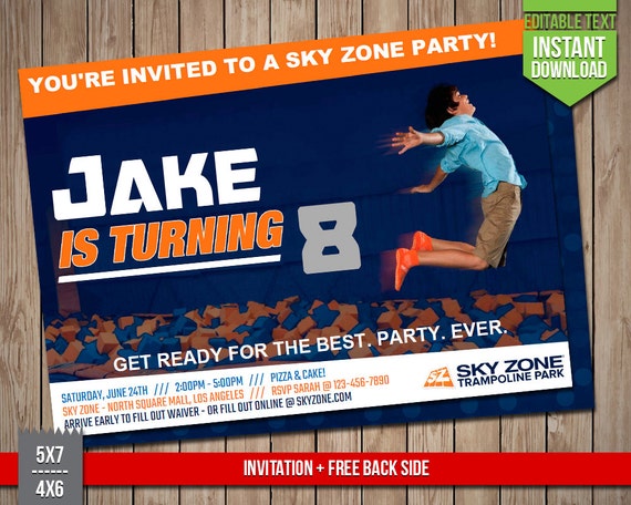 Sky Zone Invitation Sky Zone Trampoline Park Invite Etsy