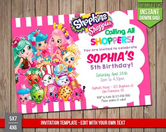SHOPKINS Invitation - Shopkins Invite, Editable Text PDF Birthday Party Shoppies Invitation, Instant Download