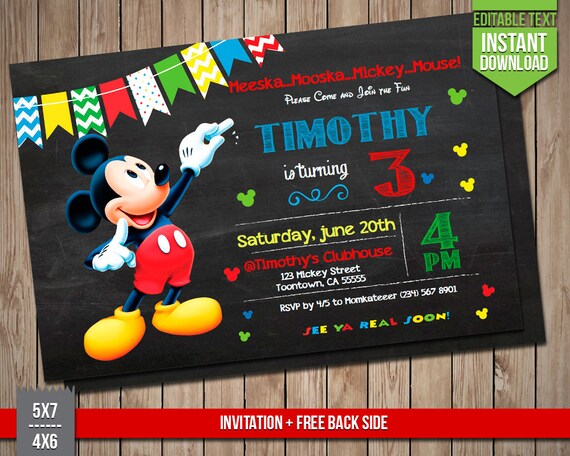 disney mickey invitation mickey mouse invite editable text etsy mickey mouse invatations