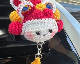 Virkad kaninbilventilklämma, kawaii lyckobringsprydnad