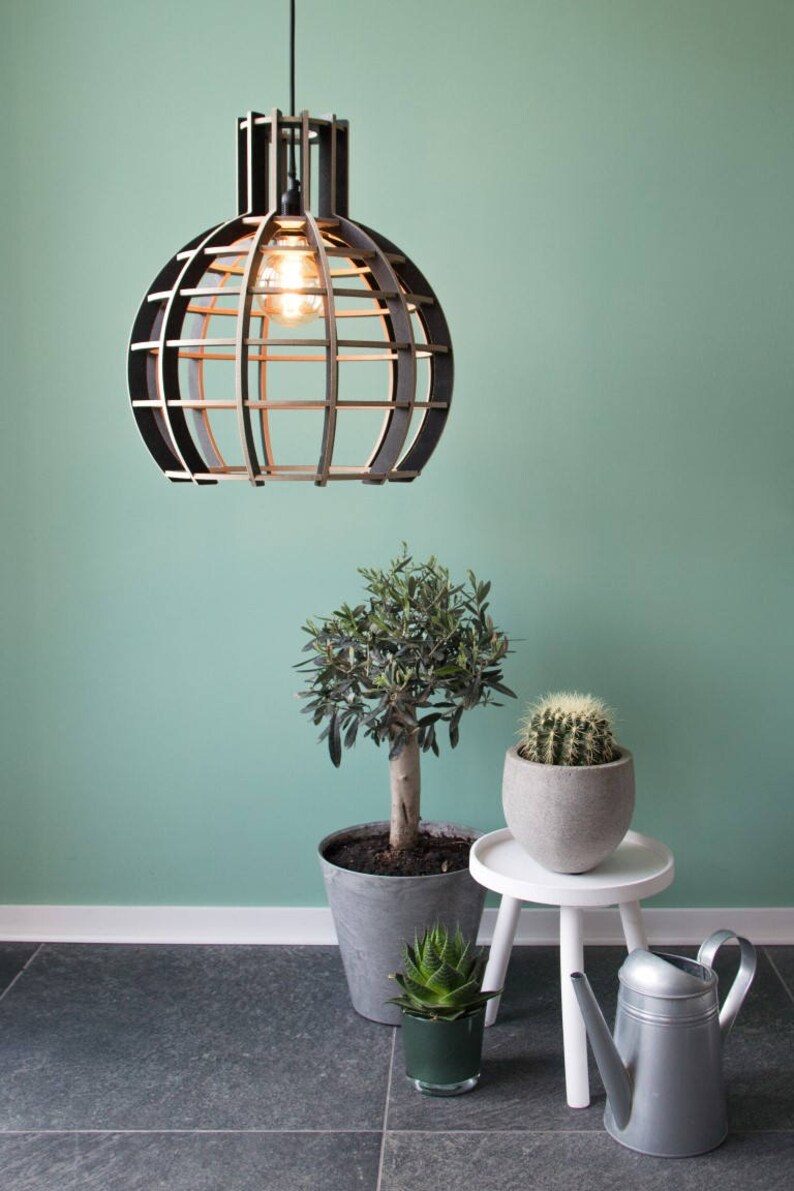 Houten hanglamp / hout lamp 'Globe semiblack' Etsy