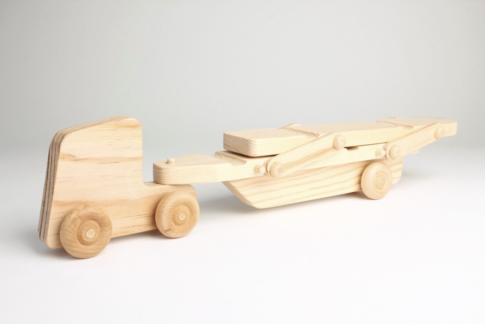 Custom Wood Toy Car Transporter Lorry with Moving Parts and 4x Small