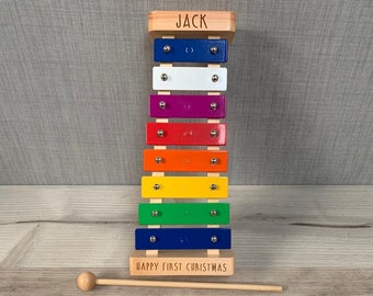 Personalised Children’s Xylophone - Musical Instruments - Musical Toy - Early Learning - Natural Wood and Rainbow Xylophone