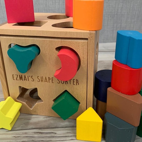 Personalised Wooden Rainbow Shape Sorter Cube Wooden Toy Etsy