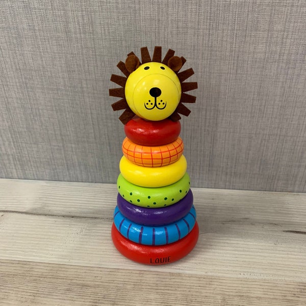 Personalised Wooden Toy Lion Stacker - Colourful Animal Stacker Baby Toy - Wooden Toys - Safari Toy