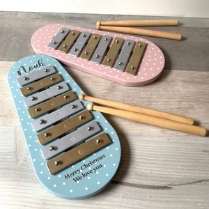 Personalised Wooden Xylophone - Blue or Pink metallic - Musical Instrument - Music Toy - Toddler Gift-Early Learning-Christmas Gift - Kids