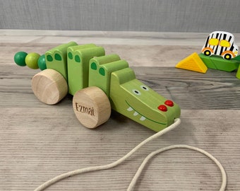 Personalised Wooden Crocodile Pull-Along Toy - Children's Gift - Alligator Toy - Animal Toys - Page Boy Gift - Christmas Gift