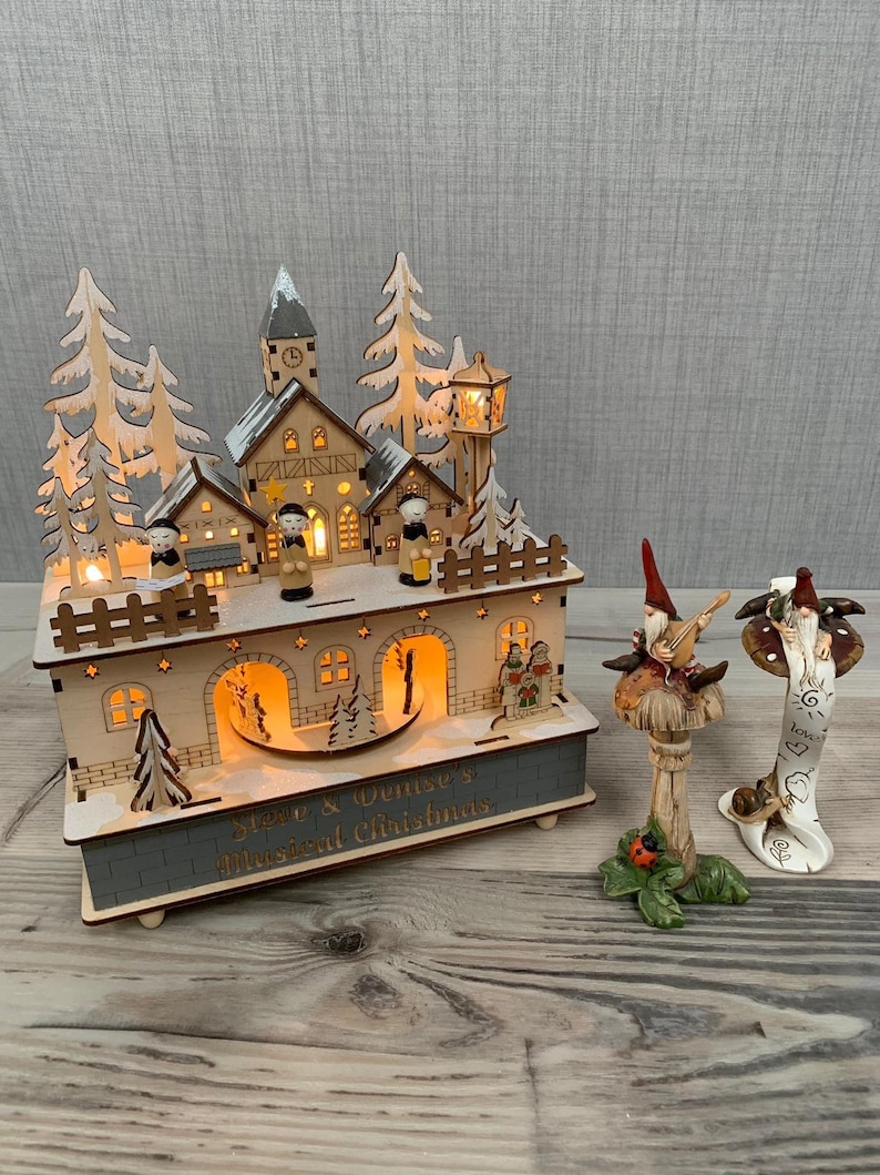 Personalised wooden lightup music box Christmas decor LED Etsy