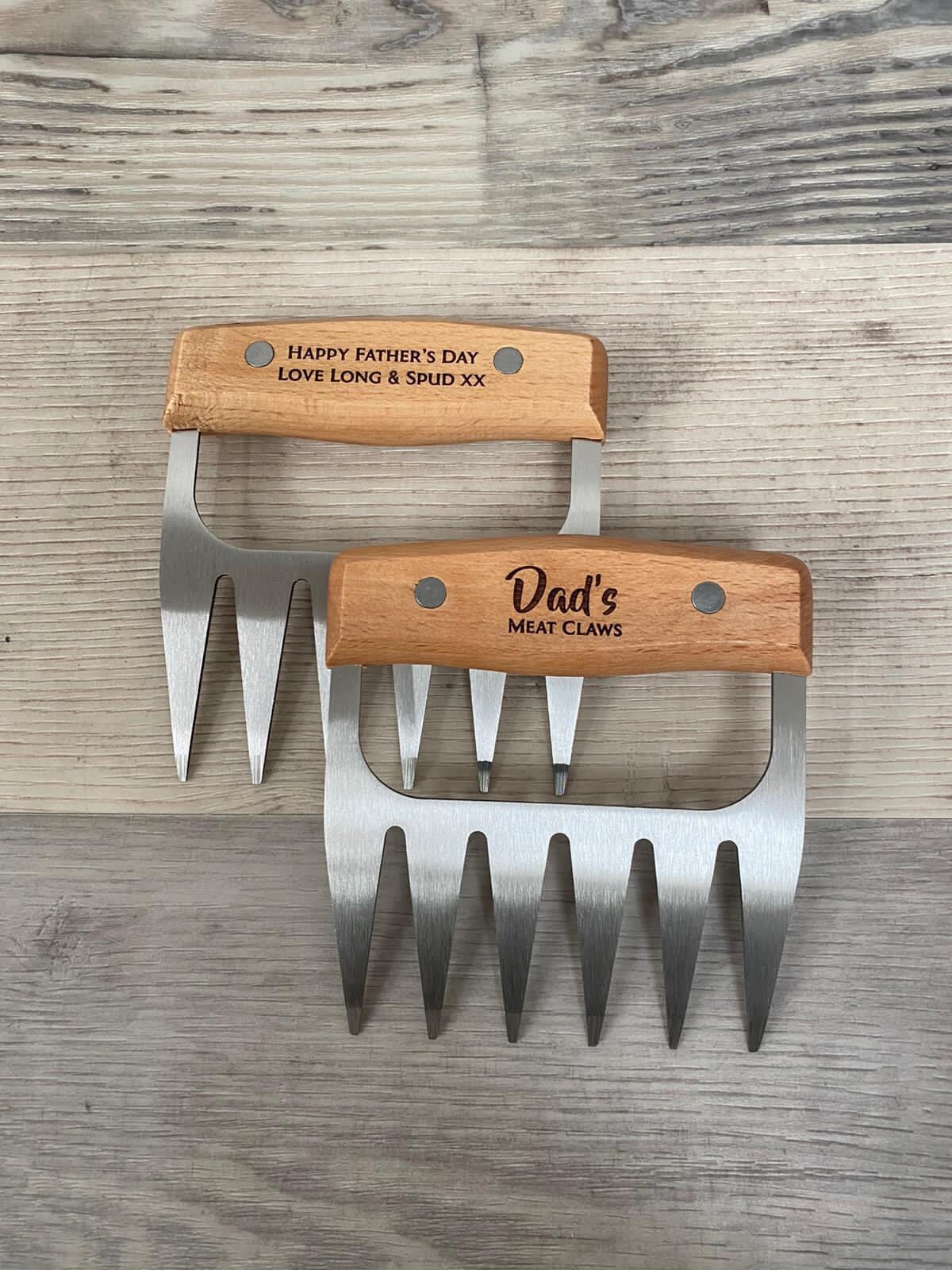 Personalised Meat Shredder Claws Set of 2-Wooden and Stainless Steel-Barbecue BBQ Gift-Meat Lovers-Housewarming-Gift for Him-Gift for Her