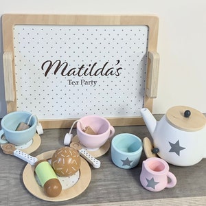 Personalised Wooden Tea Playset Stars Design Afternoon Tea Wooden Toys Personalized Tea Set Tea Party Unisex Tea Set image 1