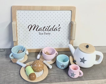 Personalized Wooden Tea Playset: Stars Design, Kids Tea Party