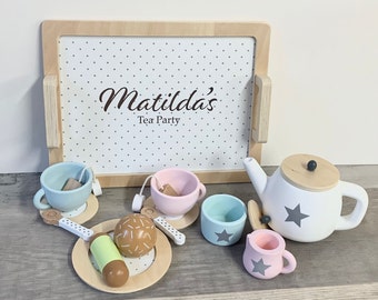 Personalised Wooden Tea Playset - Stars Design - Afternoon Tea - Wooden Toys - Personalized Tea Set - Tea Party - Unisex Tea Set