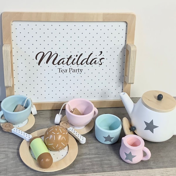 Personalised Wooden Tea Playset - Stars Design - Afternoon Tea - Wooden Toys - Personalized Tea Set - Tea Party - Unisex Tea Set