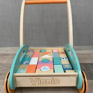 Personalised Wooden Unisex Walker with Shapes Learn to Walk Pastel Animal Blocks Toddler Gift Childrens Birthday image 8