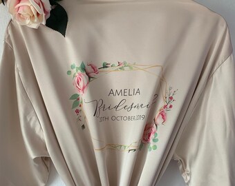 Floral Lace Satin Wedding Robe: Personalized Bridal Party Gift