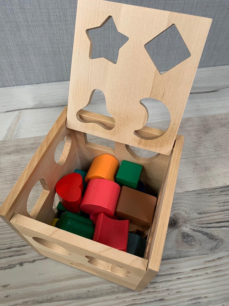 Personalised wooden shape sorter cube wooden toy learning toy motor skills development image 2