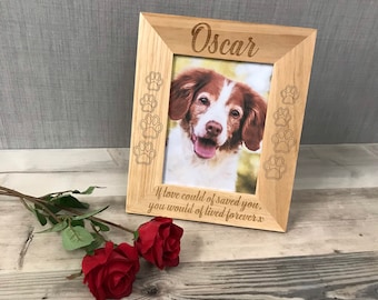Personalized Solid Oak Pet Memorial Photo Frame (6x8)