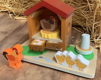 Personalized Wooden Chicken Coop Toy: Farm Animal Set