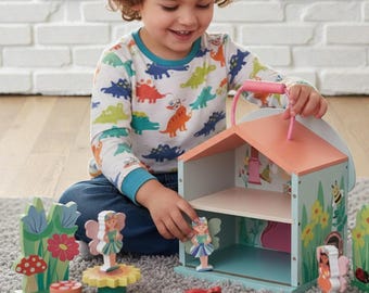 Personalisierte Pilz-Fee-Spiel mit Figuren Holzspielzeug gesetzt