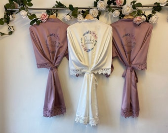 Heather deluxe kant satijnen bruidsgewaad-bruidsgewaad - gepersonaliseerd huwelijkscadeau-bruidsmeisje cadeau - zijden gewaad - bedrukt gewaad - plus size ook