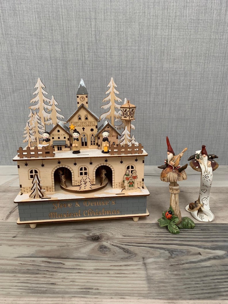 Personalised wooden lightup music box Christmas decor LED Etsy