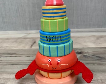 Personalised Wooden Crab Stacking Toy - Early Learning - Wooden Toys - Engraved Gift - CE Tested