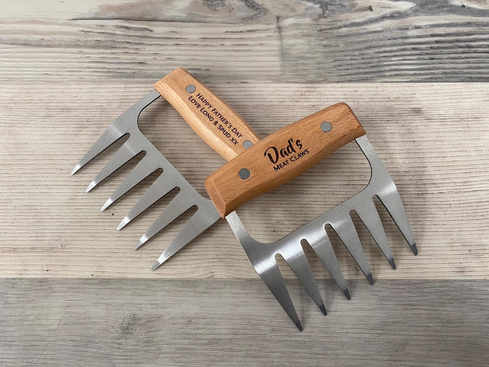 Personalised Meat Shredder Claws Set of 2-Wooden and Stainless Steel-Barbecue BBQ Gift-Meat Lovers-Housewarming-Gift for Him-Gift for Her