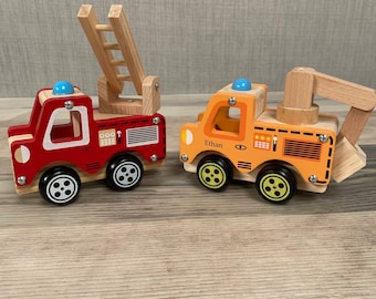 Personalized Wooden Toy Truck: Fire Engine or Digger Car