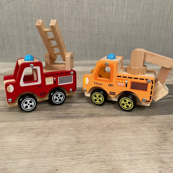 Personalised Fire Engine or Pick up Truck - Digger Car - Construction Toy - Wooden Toys - Page Boy Gift - Birthday Gift - Toy Cars