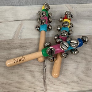 Personalised Wooden Jingle Sticks - Rainbow Toy - Kids Instruments - Percussion Toy