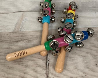 Personalised Wooden Jingle Sticks - Rainbow Toy - Kids Instruments - Percussion Toy