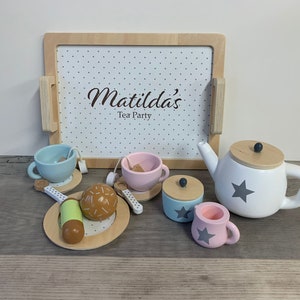 Personalised Wooden Tea Playset Stars Design Afternoon Tea Wooden Toys Personalized Tea Set Tea Party Unisex Tea Set image 2