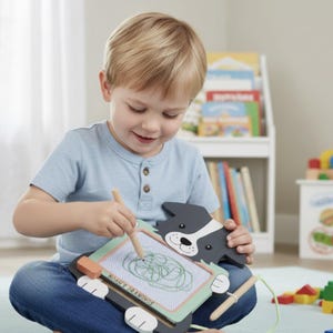 Personalised Dog Drawing Board Wooden Toy - Learning gift for toddler