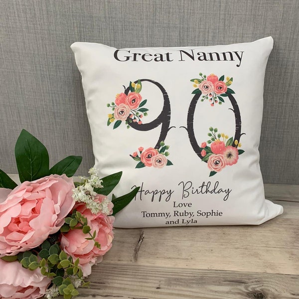 Personalised Milestone Cushion Birthday | Floral Number | Gifts for her | Name Pillow | 21st, 60th, 90th | Custom | Mum, Nan, Gran, Aunt