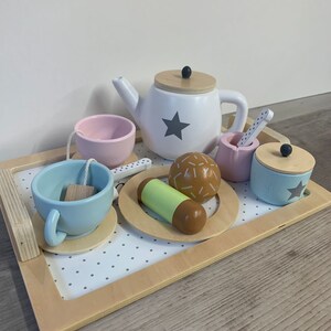 Personalised Wooden Tea Playset Stars Design Afternoon Tea Wooden Toys Personalized Tea Set Tea Party Unisex Tea Set image 6