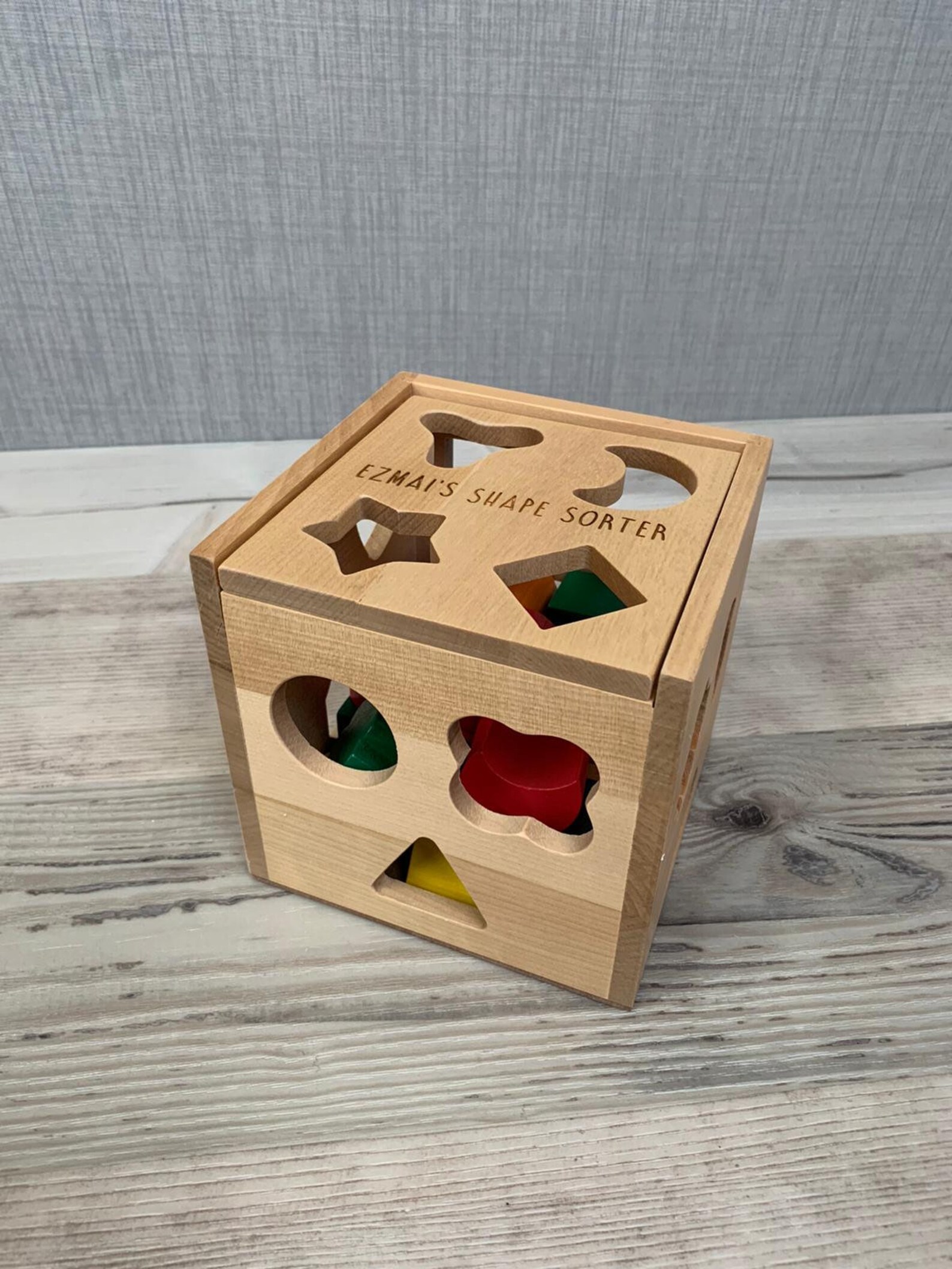 Personalised Wooden Shape Sorter Cube Wooden Toy Learning Etsy UK
