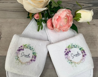 Personalized Wedding Spa Slippers: Floral Bridal Party Favors