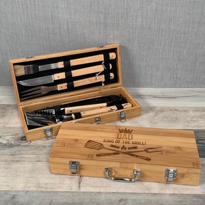 Personalised Wooden Barbecue Set - Engraved Barbecue Tools - Grill Tools - Fathers Day Gift - Gift for Him