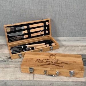 Personalised Wooden Barbecue Set - Engraved Barbecue Tools - Grill Tools - Fathers Day Gift - Gift for Him