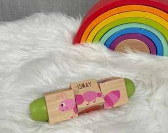 Personalised wooden animal twisty toy - engraved shape sorter - unisex toy - rainbow toy