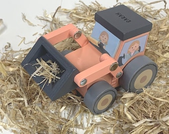 Personalised wooden farm loader tractor - Orange wooden tractor - christening gift - Christmas gift