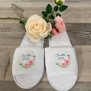 Purity Range Personalised Wedding Slippers - Spa Slippers - Wedding Favour - Hen Party Gift - Bridal Slippers - Floral