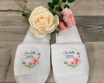 Personalized Wedding Slippers: Floral Bridal Party Favors