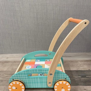 Personalised Wooden Unisex Walker with Shapes Learn to Walk Pastel Animal Blocks Toddler Gift Childrens Birthday image 3