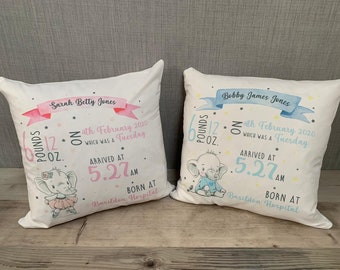 Personalisierte Geburtsanzeige Kissen - Geburt Stats Kissen - Rosa oder Blau - Neues Baby Geschenk - Baby Shower - Baby Kissen