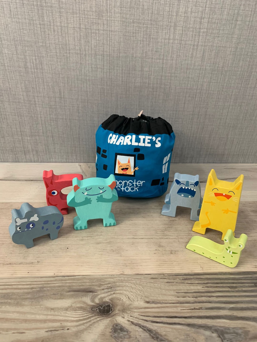 Personalised Wooden Toy Stacking Monsters Toys With Etsy